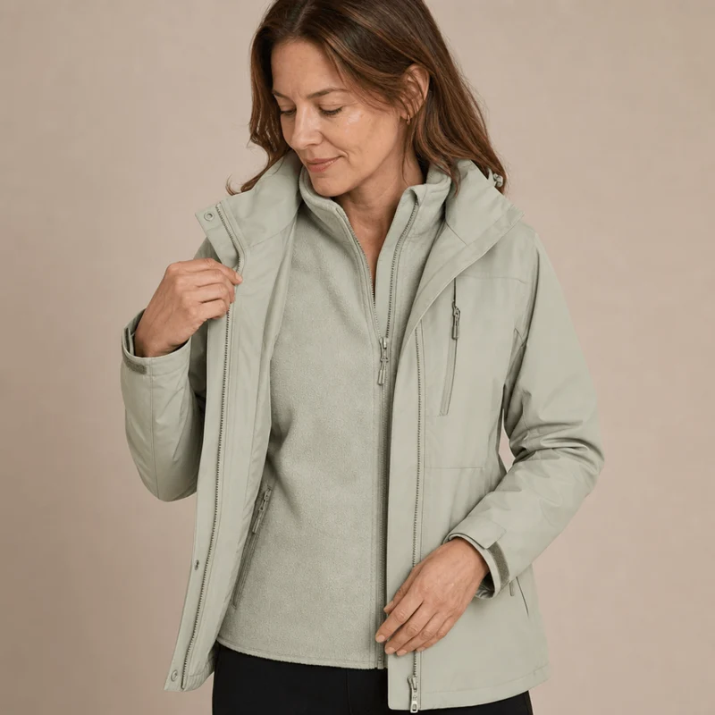 Women's 2-in-1 Waterproof Jacket – Breathable, Windproof with Removable Fleece