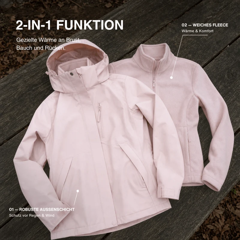 2-in-1 Ultraleichte Regenjacke & Fleecejacke für Frauen – Wind & wasserdicht