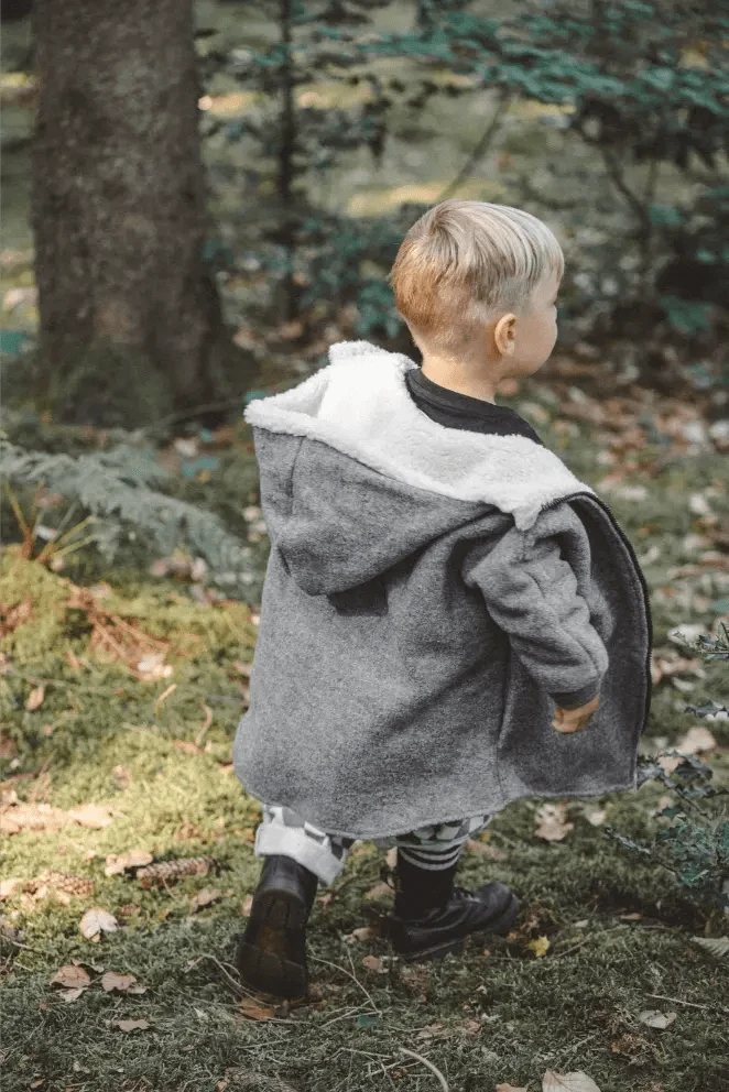 Wollwalkjacke Kinder Grau / Teddyfell