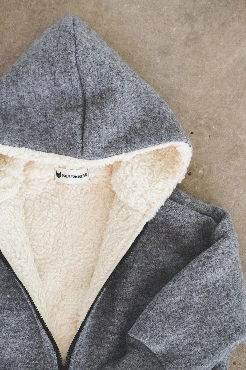 Wollwalkjacke Kinder Grau / Teddyfell
