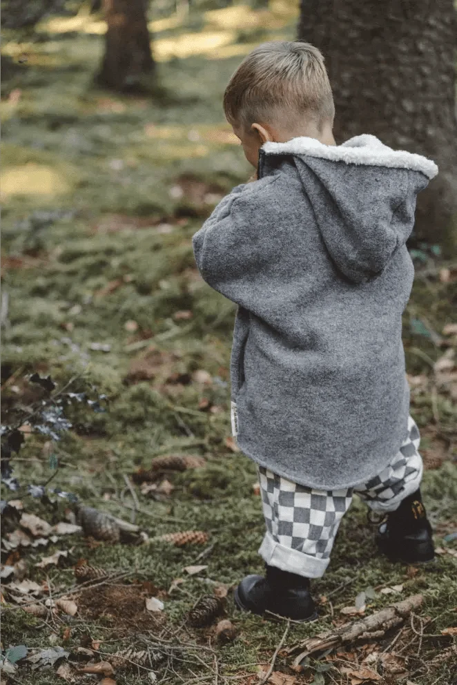 Wollwalkjacke Kinder Grau / Teddyfell