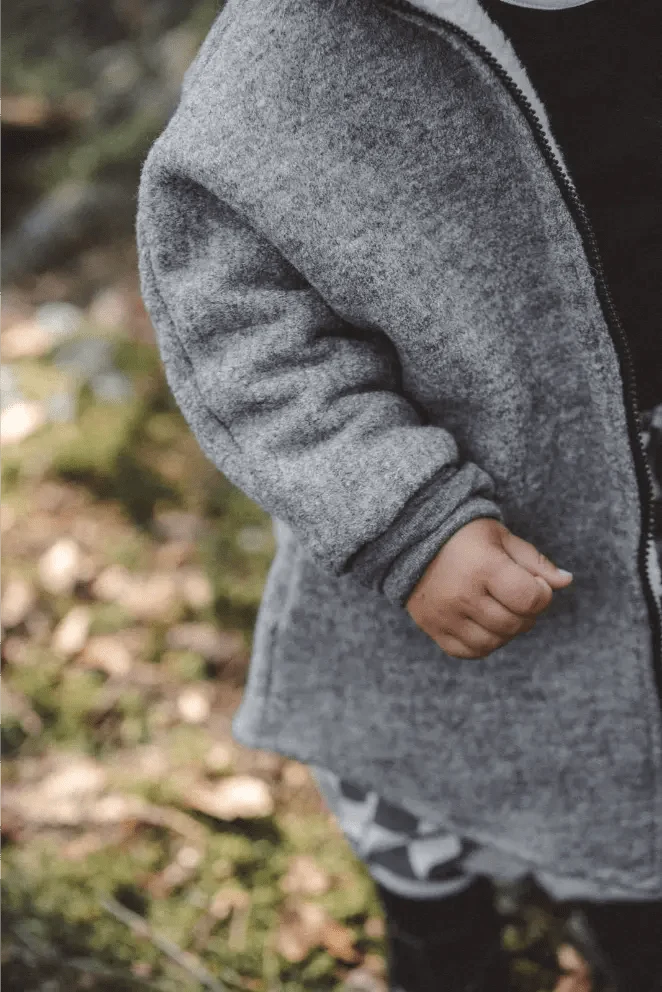 Wollwalkjacke Kinder Grau / Teddyfell