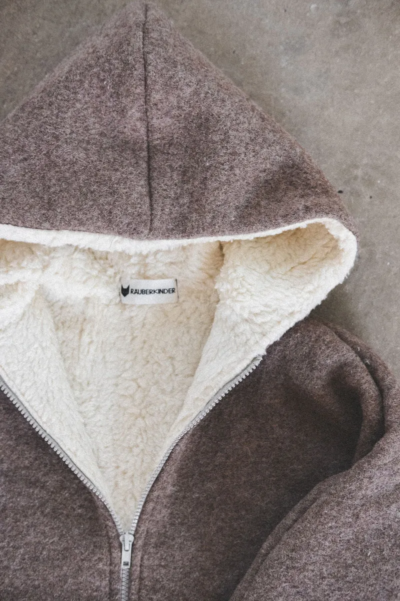 Wollwalkjacke Kinder Taupe /Teddyfell