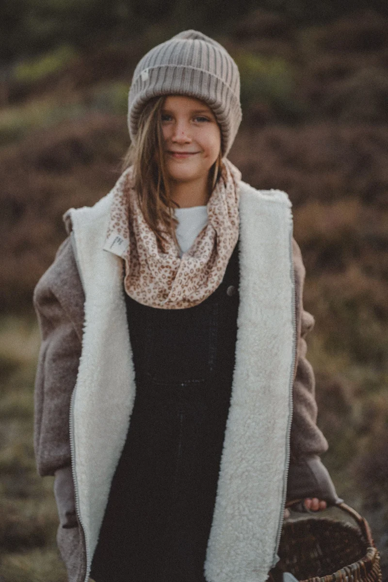 Wollwalkjacke Kinder Taupe /Teddyfell