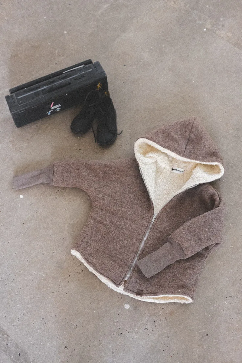 Wollwalkjacke Kinder Taupe /Teddyfell