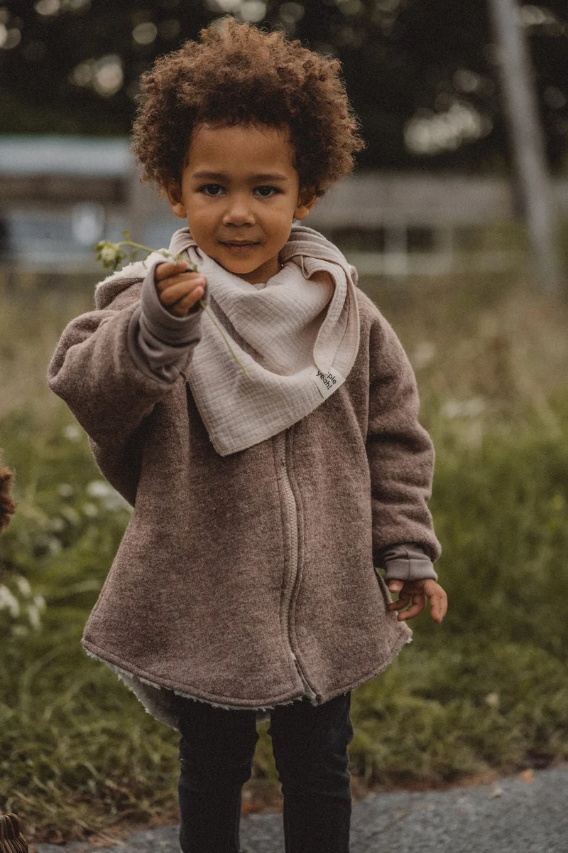 Wollwalkjacke Kinder Taupe /Teddyfell