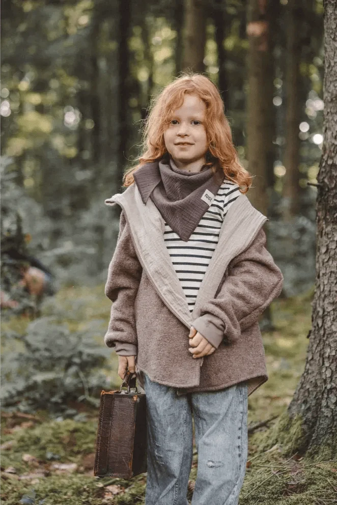 Wollwalkjacke Kinder Taupe / Musselin Sand