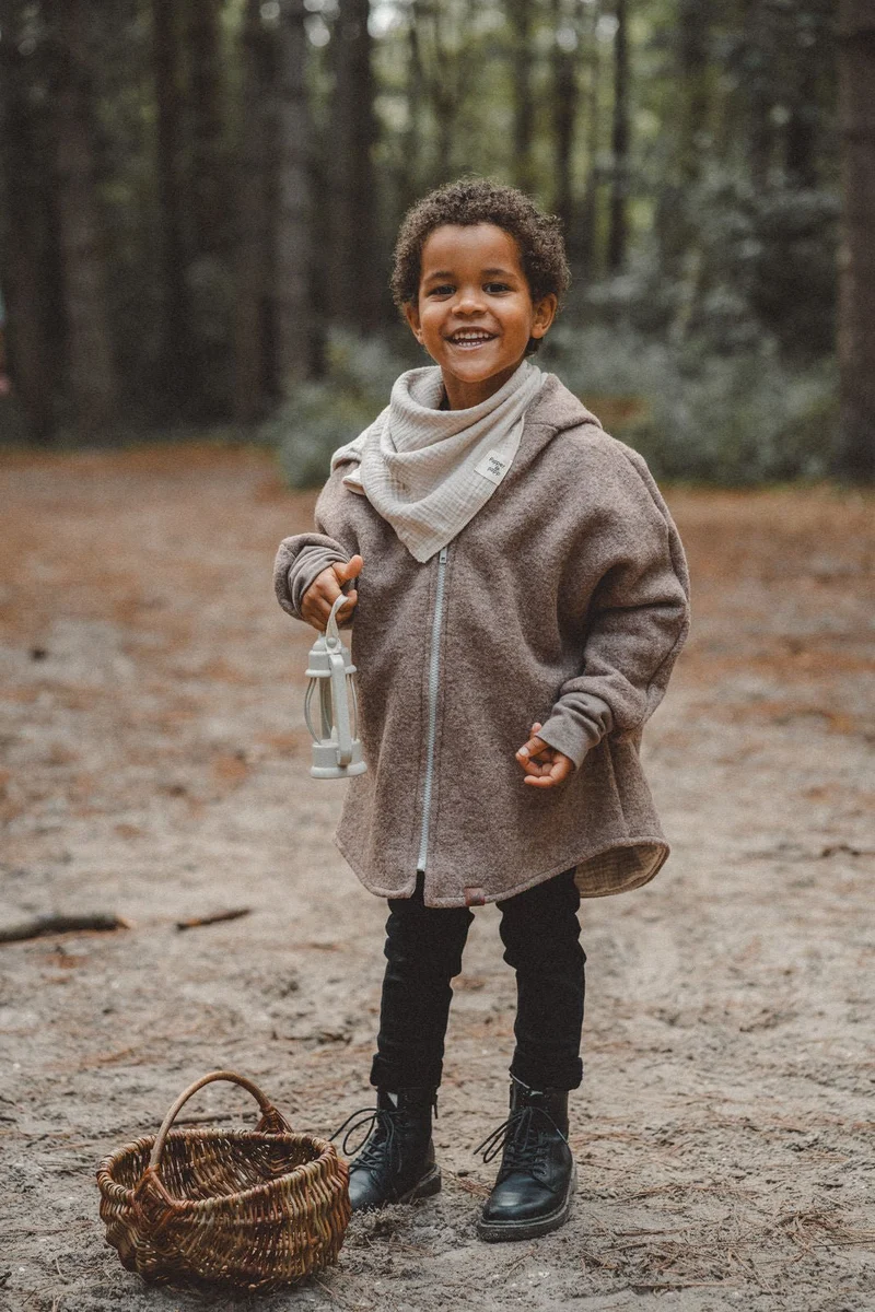 Wollwalkjacke Kinder Taupe / Musselin Sand