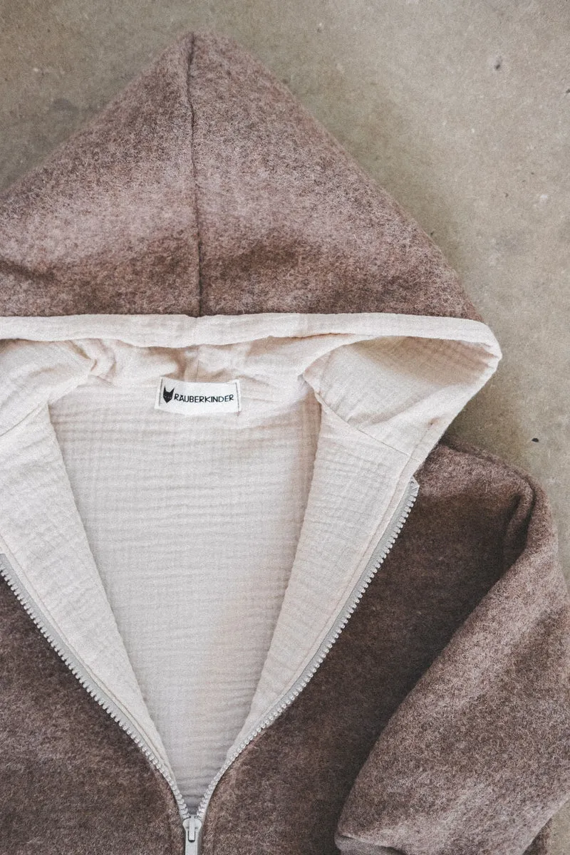 Wollwalkjacke Kinder Taupe / Musselin Sand