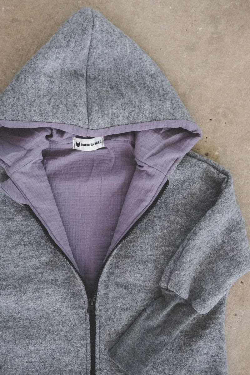 Wollwalkjacke Grau / Musselin Flieder