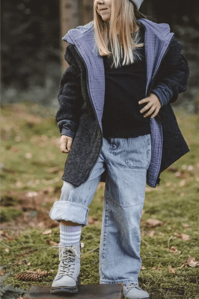 Wollwalkjacke Anthrazit / Musselin Flieder
