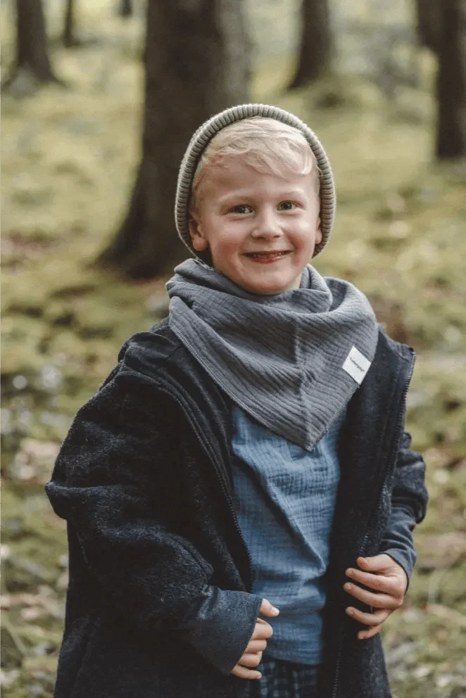 Wollwalkjacke Anthrazit / Musselin Schwarz