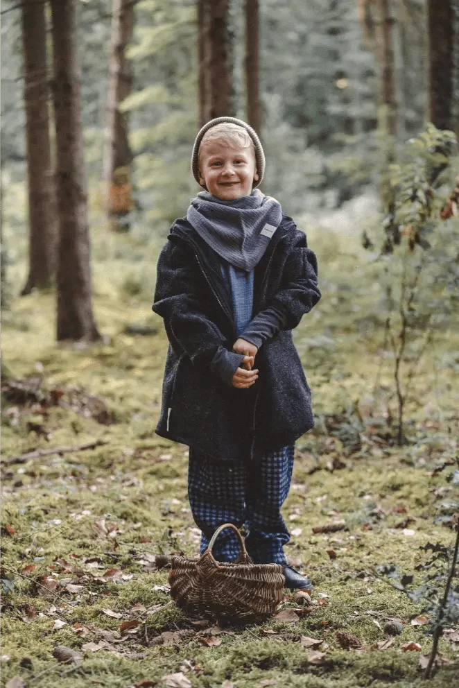 Wollwalkjacke Anthrazit / Musselin Schwarz