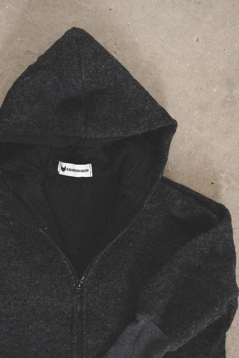 Wollwalkjacke Anthrazit / Musselin Schwarz