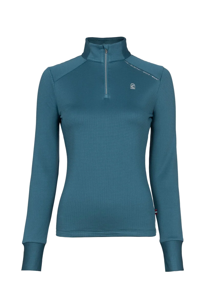 CAVALDUENS Damen Shirt mit Half Zip Kragen Dark Peacock 32