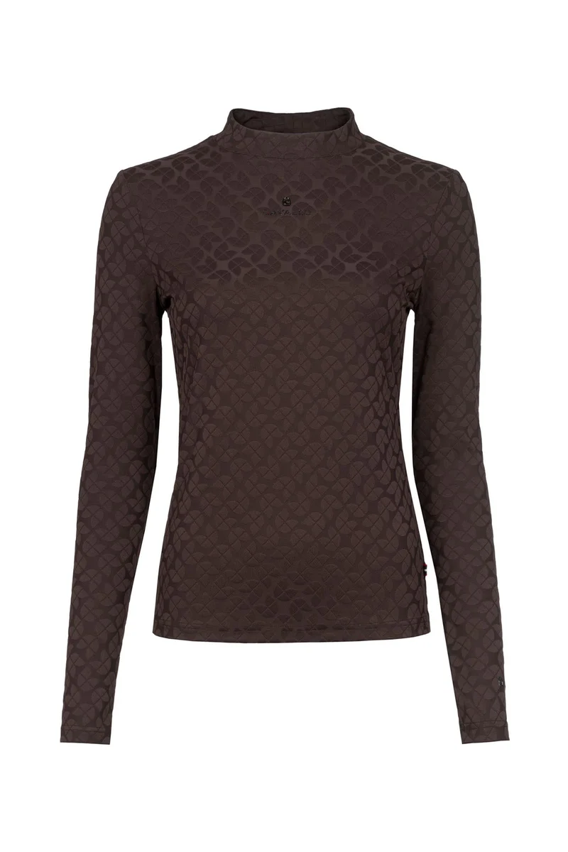 CAVALDELMA Damen Shirt mit Stehkragen Café Noir 36