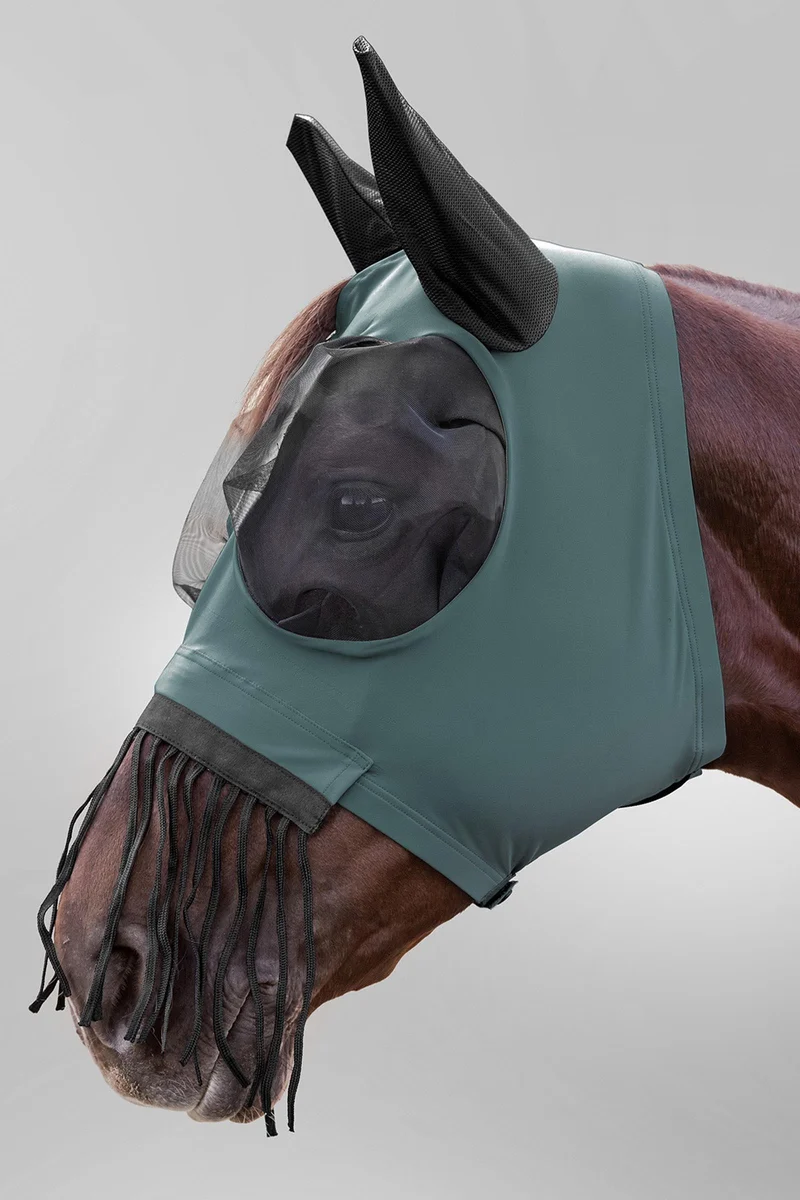Puck Fliegenmaske mit Reißverschluss, Nasenfransen und UV-Schutz Pine Green X-Full