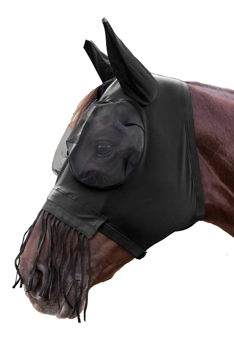 Puck Fliegenmaske mit Reißverschluss, Nasenfransen und UV-Schutz Black SHP