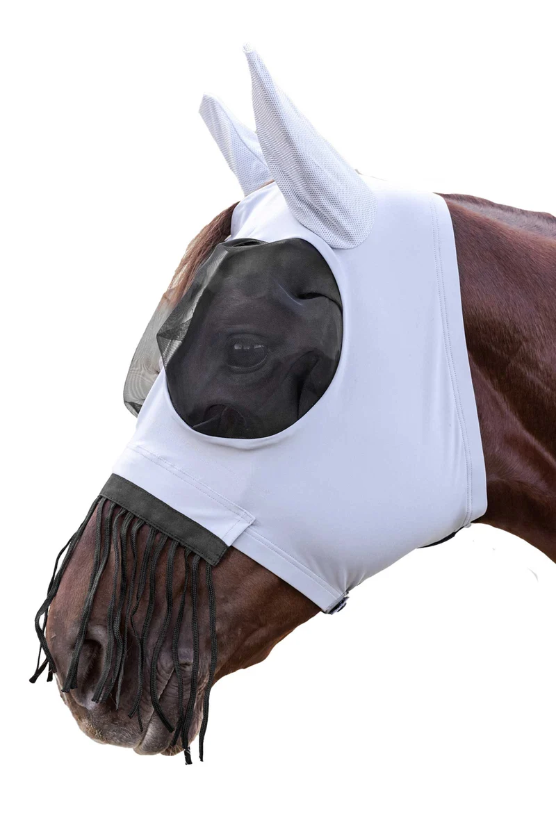 Puck Fliegenmaske mit Reißverschluss, Nasenfransen und UV-Schutz Silver Grey WB