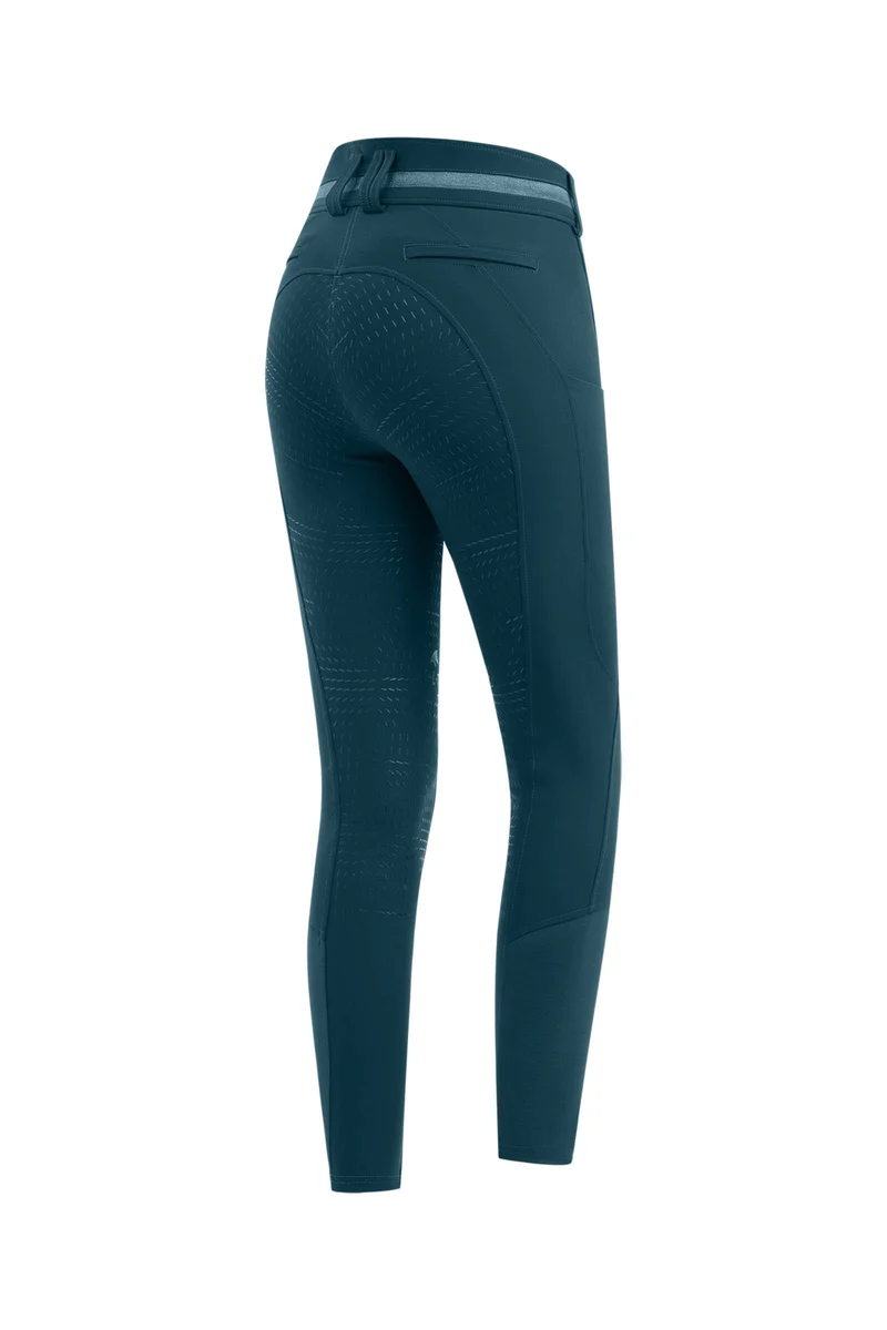 Maja Damen Glam Curved High Waist Reithose mit Vollbesatz Petrol Blue 40