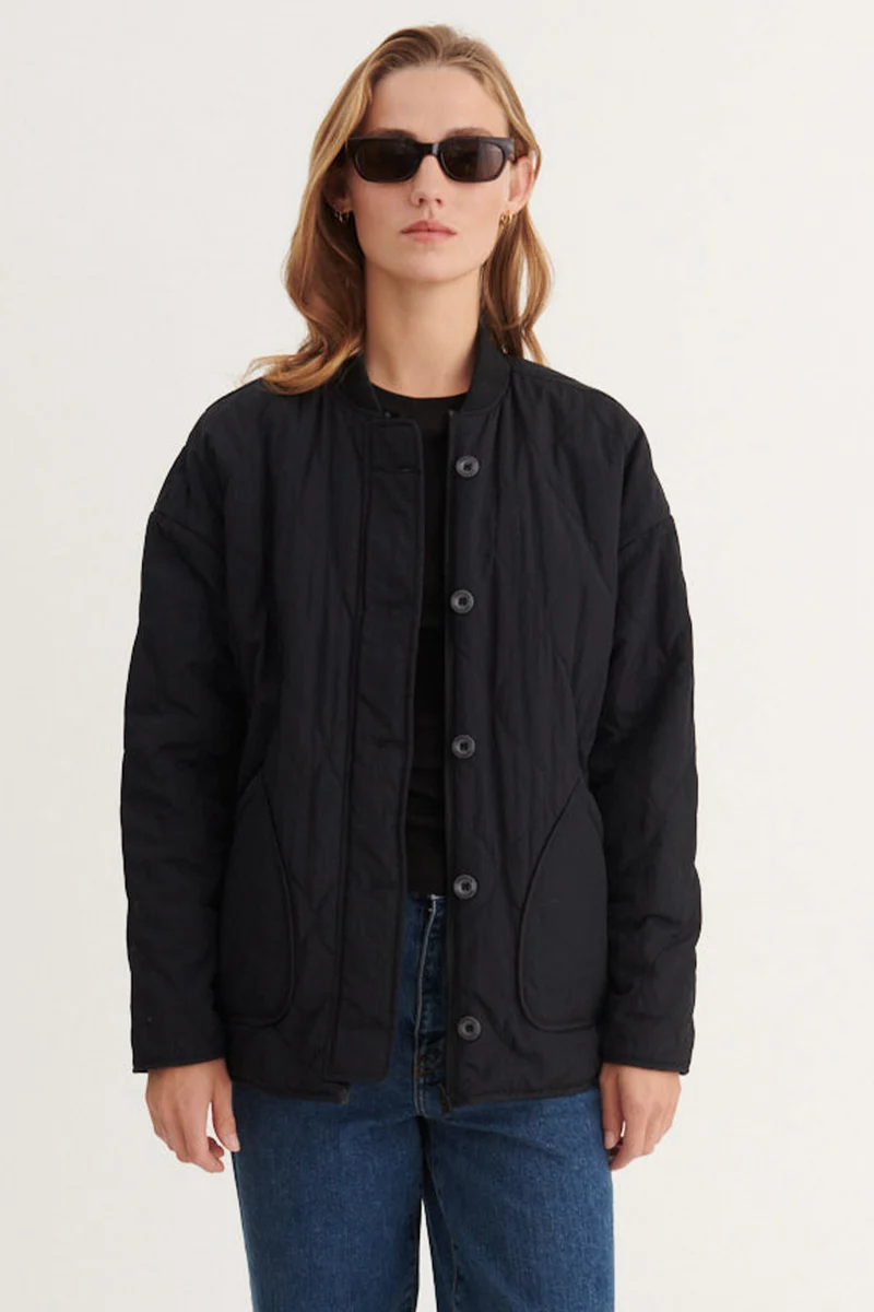 Ruby Loose Jacket | Black Folkstone grey | Jakke fra Basic Apparel