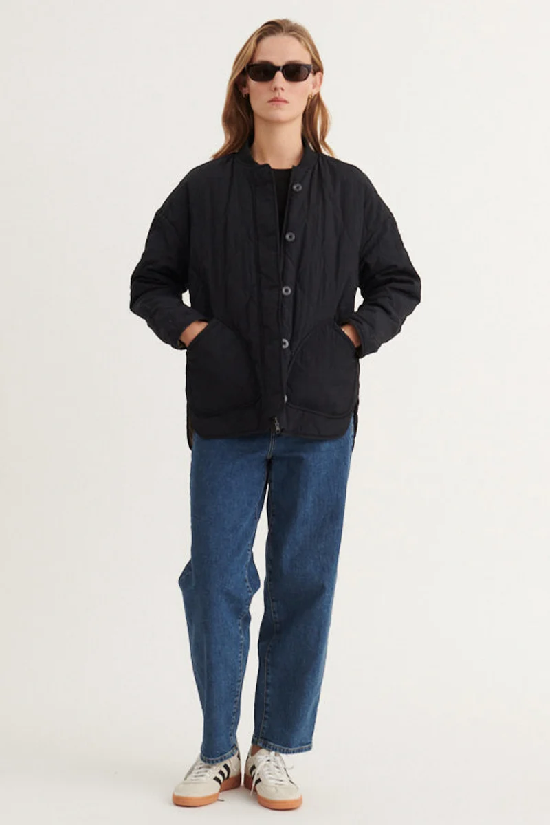 Ruby Loose Jacket | Black Folkstone grey | Jakke fra Basic Apparel