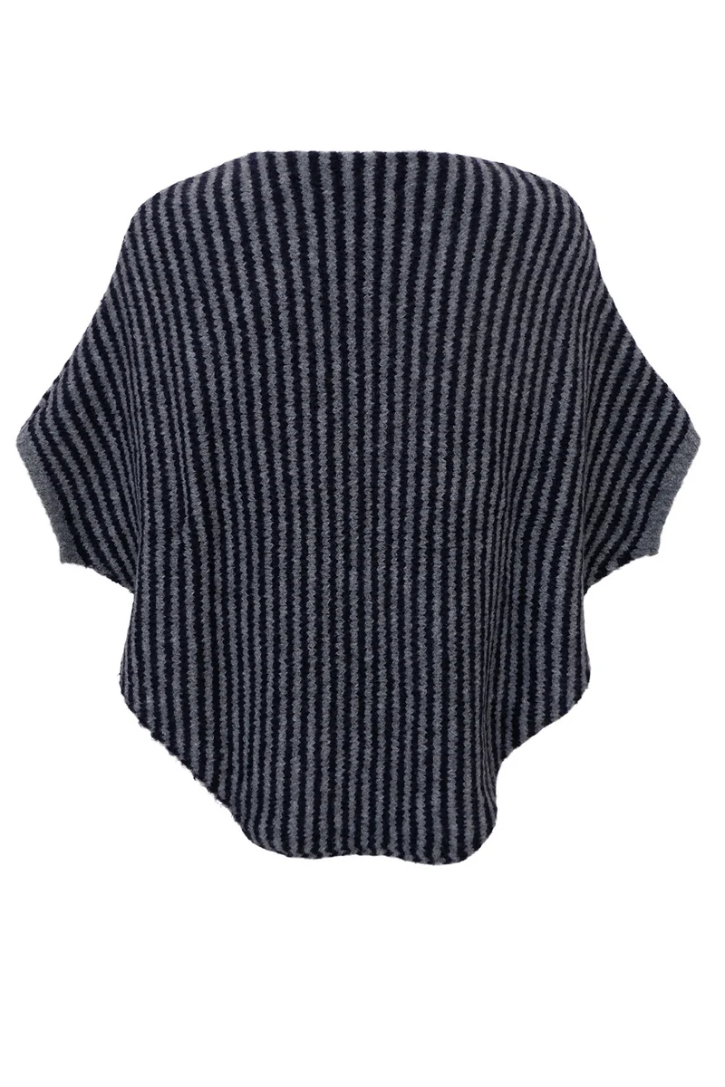 Pella Stripe Poncho | Navy/ Grey | Poncho fra Black Colour