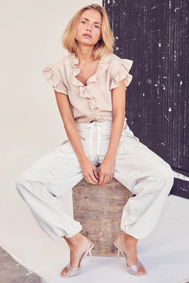 Sueda Frill Top | Bone | T-Shirt fra Co'couture