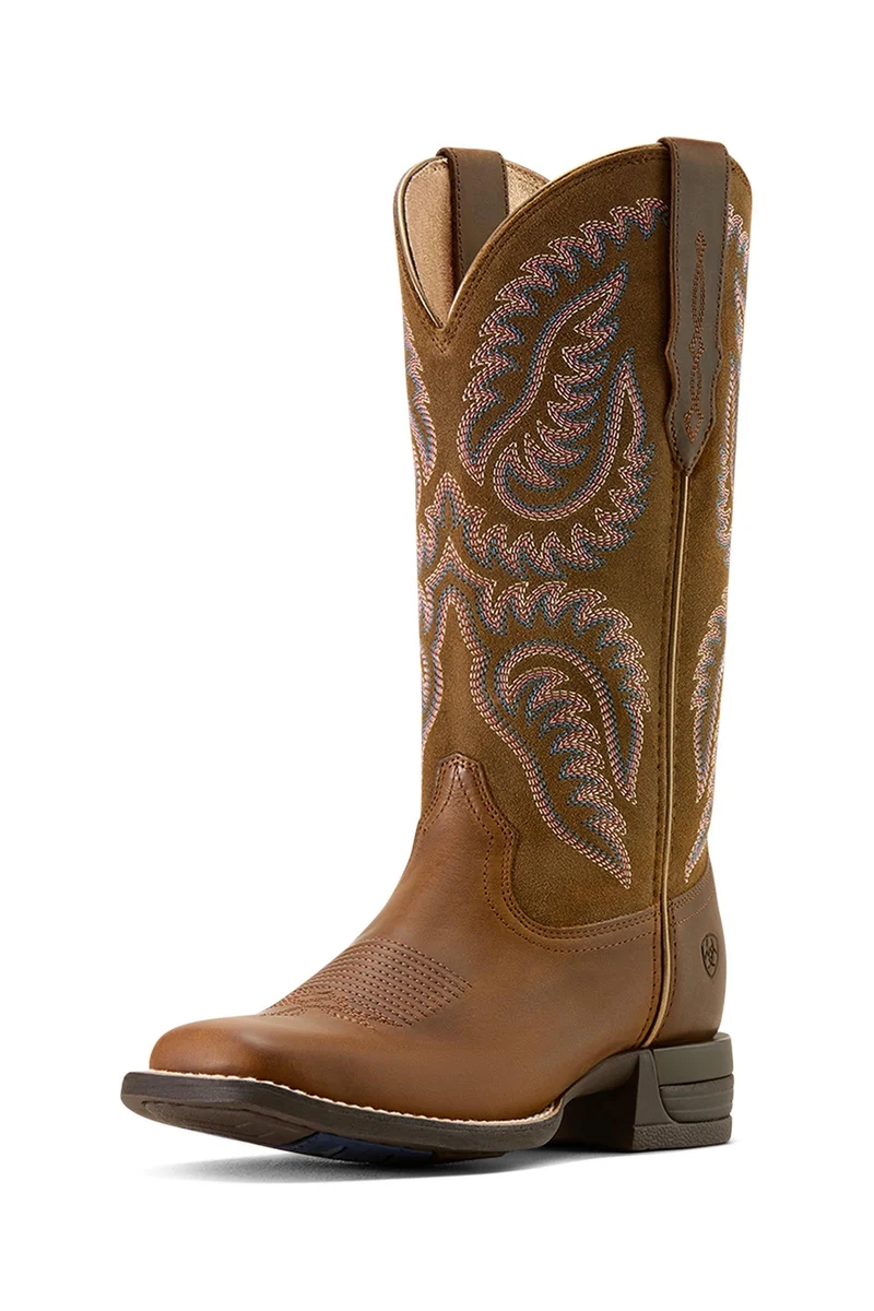 Damen Cattle Caite Western Boots mit breiter eckiger Zehenpartie Distressed Brown 41