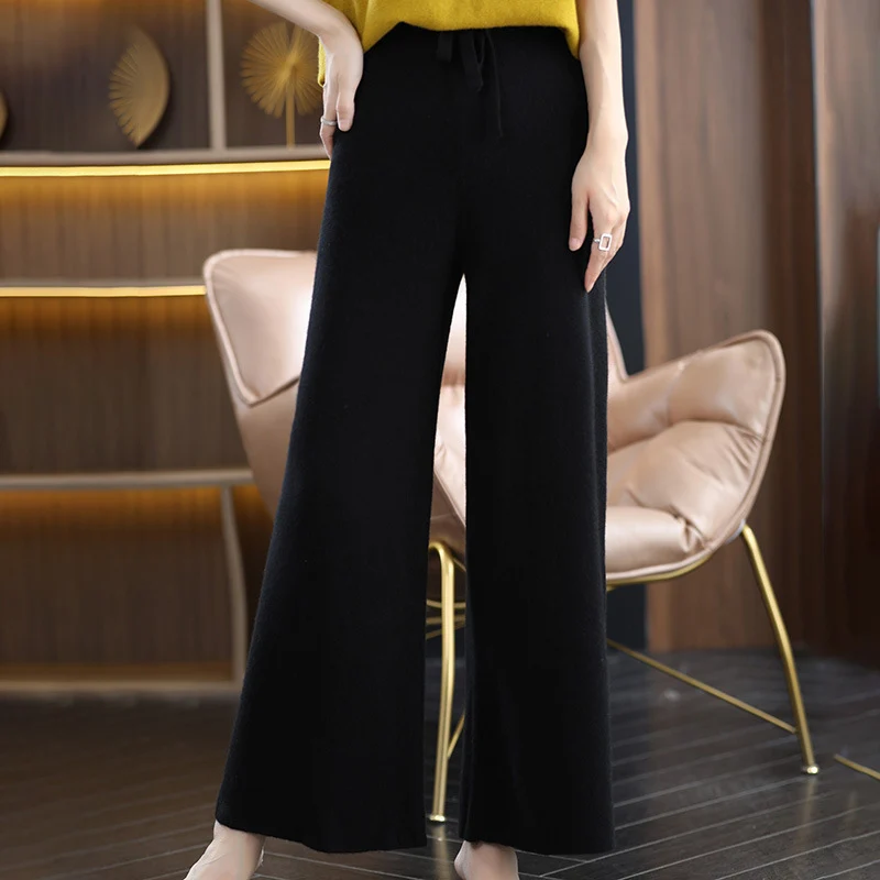Damen High‑Waist Palazzo‑Strickhose mit Kordelzug und kaschmirähnlicher Weichheit Drune