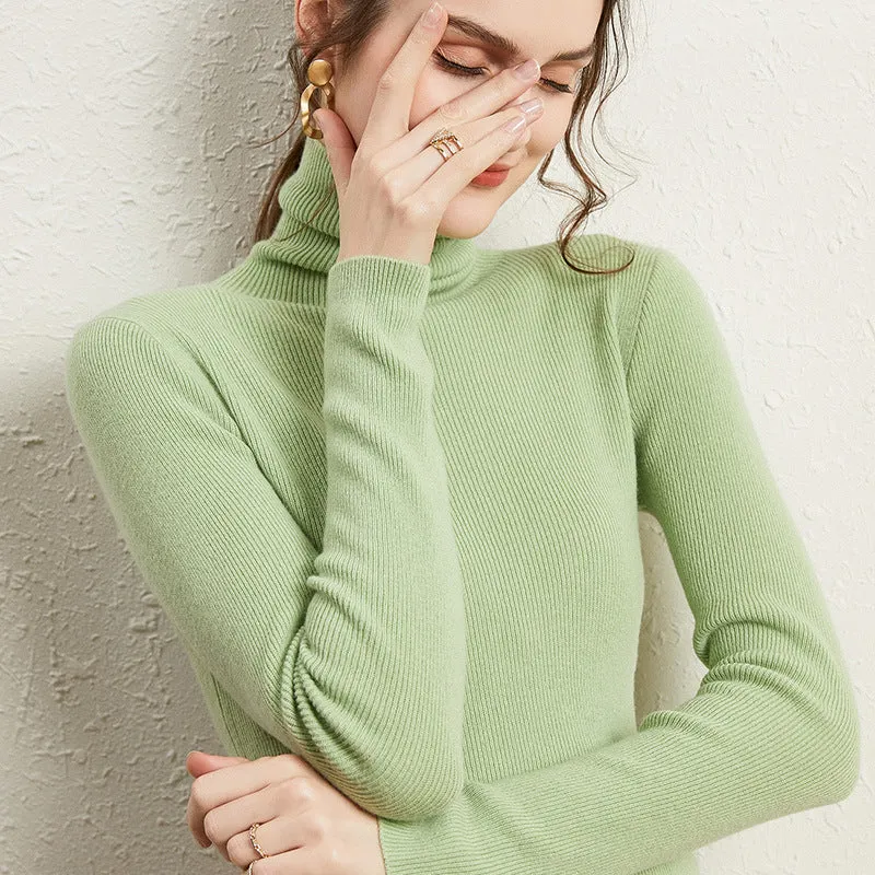 Damen Figurnaher Rippstrick-Rollkragenpullover mit kurzem Saum und weichem Fall Drune