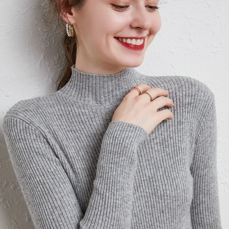 Damen Figurbetonter Feinstrick-Rollkragenpullover mit extrafeiner Rippenstruktur und kaschmirweicher Haptik Drune