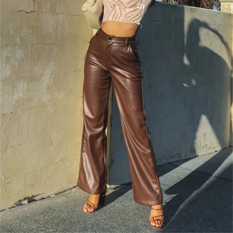 Damen Elegante Kunstlederhosen Drune