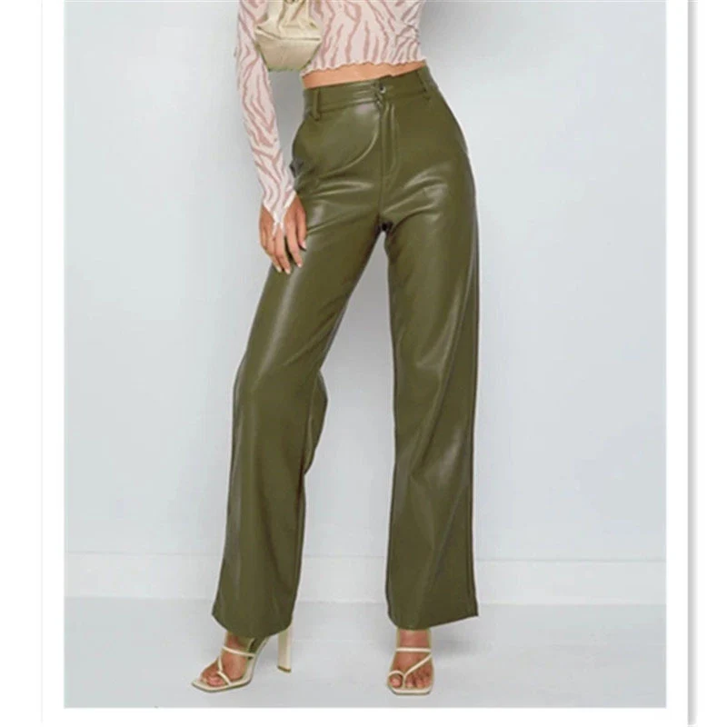 Damen Elegante Kunstlederhosen Drune