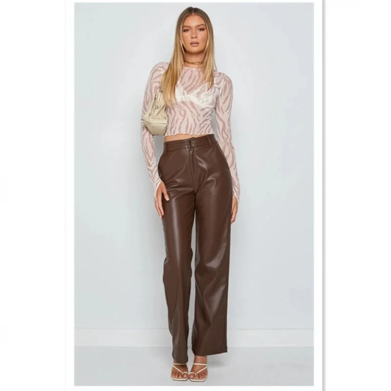 Damen Elegante Kunstlederhosen Drune