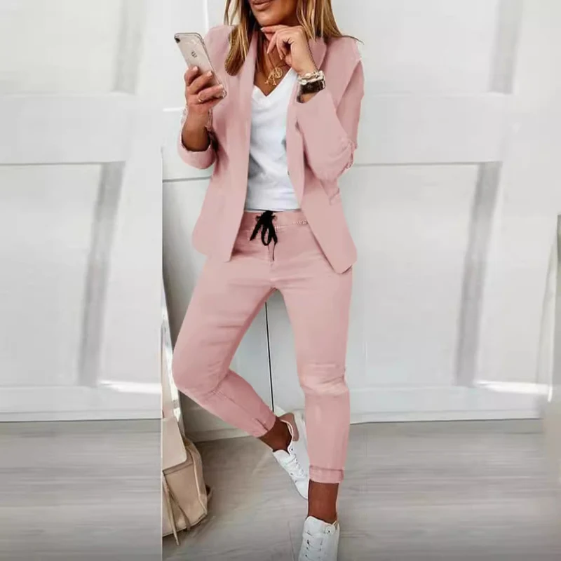 Damen nan zweiteiliges Blazer-Jogger-Set mit tailliertem Blazer und elastischer Bundhose Drune