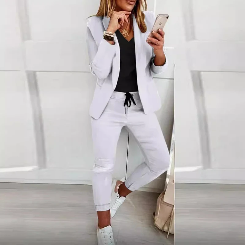 Damen nan zweiteiliges Blazer-Jogger-Set mit tailliertem Blazer und elastischer Bundhose Drune