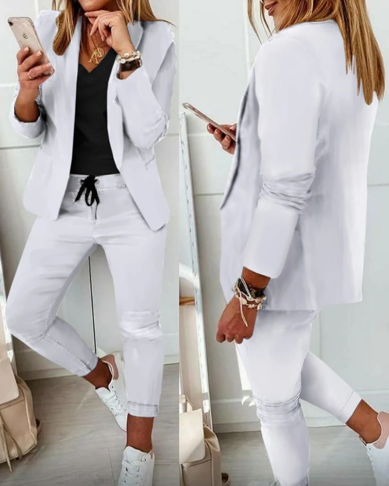 Damen nan zweiteiliges Blazer-Jogger-Set mit tailliertem Blazer und elastischer Bundhose Drune