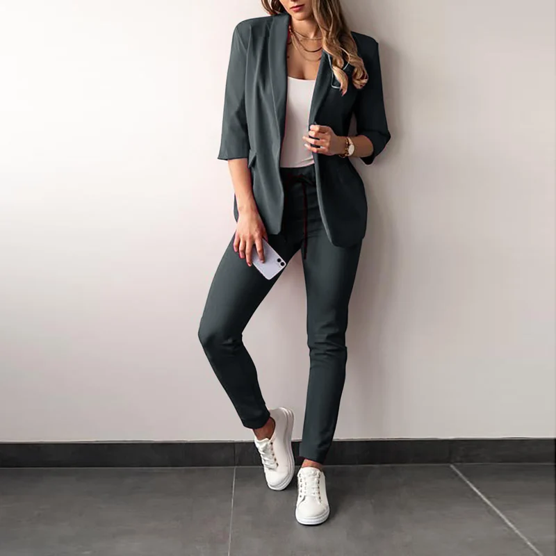 Damen nan zweiteiliges Blazer-Jogger-Set mit tailliertem Blazer und elastischer Bundhose Drune