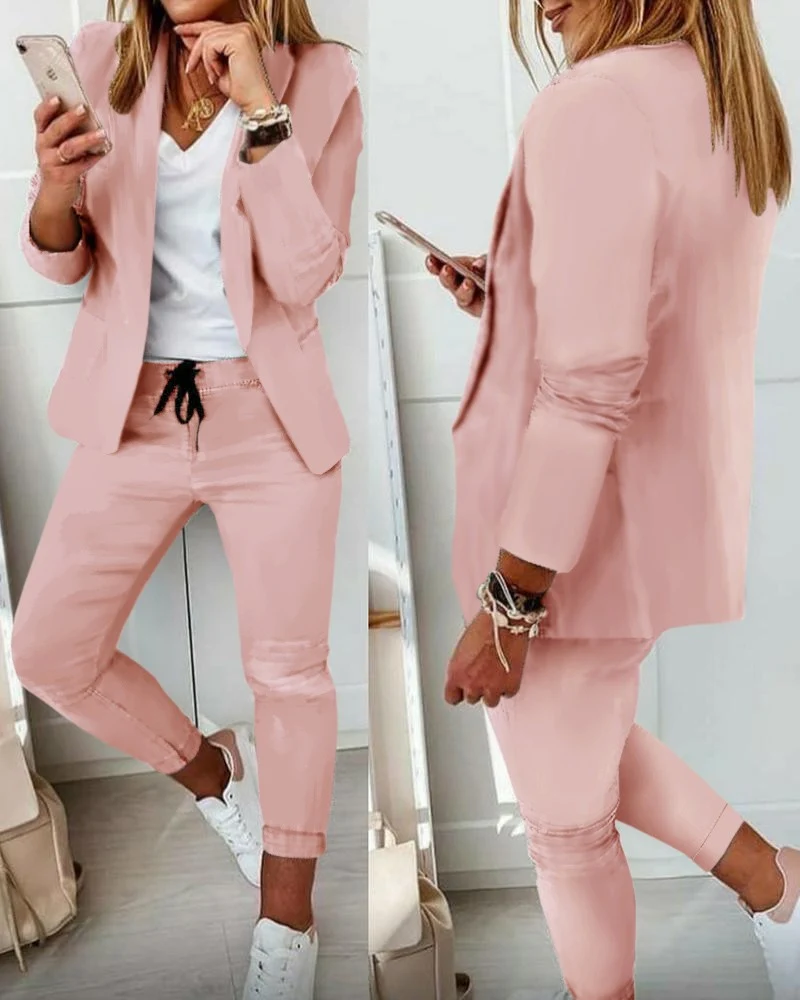 Damen nan zweiteiliges Blazer-Jogger-Set mit tailliertem Blazer und elastischer Bundhose Drune