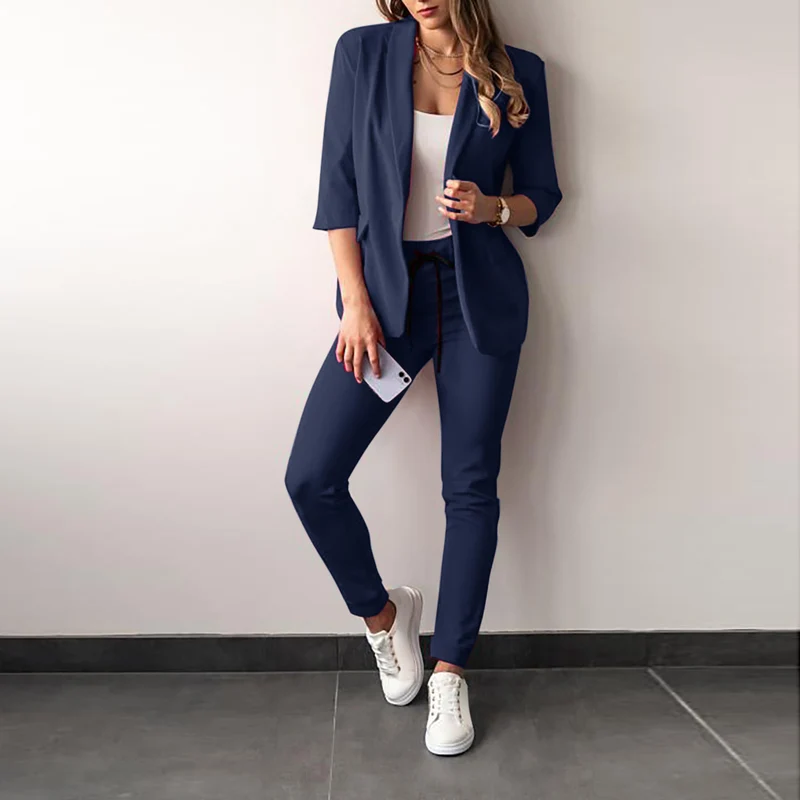 Damen nan zweiteiliges Blazer-Jogger-Set mit tailliertem Blazer und elastischer Bundhose Drune