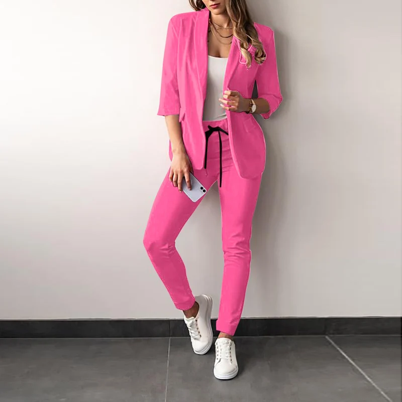 Damen nan zweiteiliges Blazer-Jogger-Set mit tailliertem Blazer und elastischer Bundhose Drune