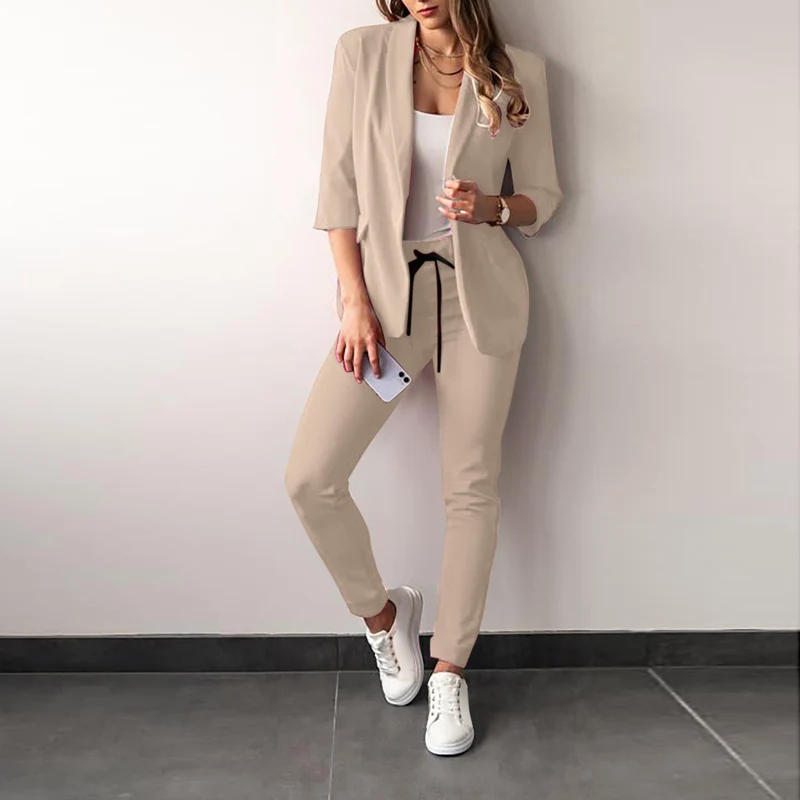 Damen nan zweiteiliges Blazer-Jogger-Set mit tailliertem Blazer und elastischer Bundhose Drune