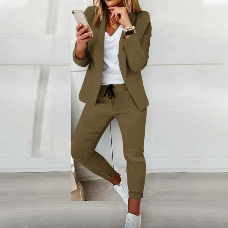 Damen nan zweiteiliges Blazer-Jogger-Set mit tailliertem Blazer und elastischer Bundhose Drune