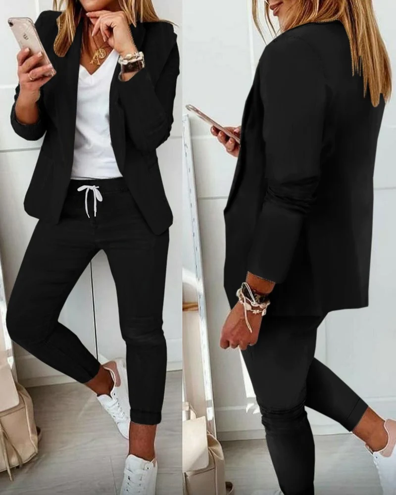 Damen nan zweiteiliges Blazer-Jogger-Set mit tailliertem Blazer und elastischer Bundhose Drune