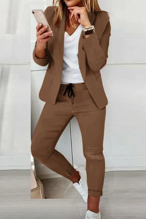 Damen nan zweiteiliges Blazer-Jogger-Set mit tailliertem Blazer und elastischer Bundhose Drune