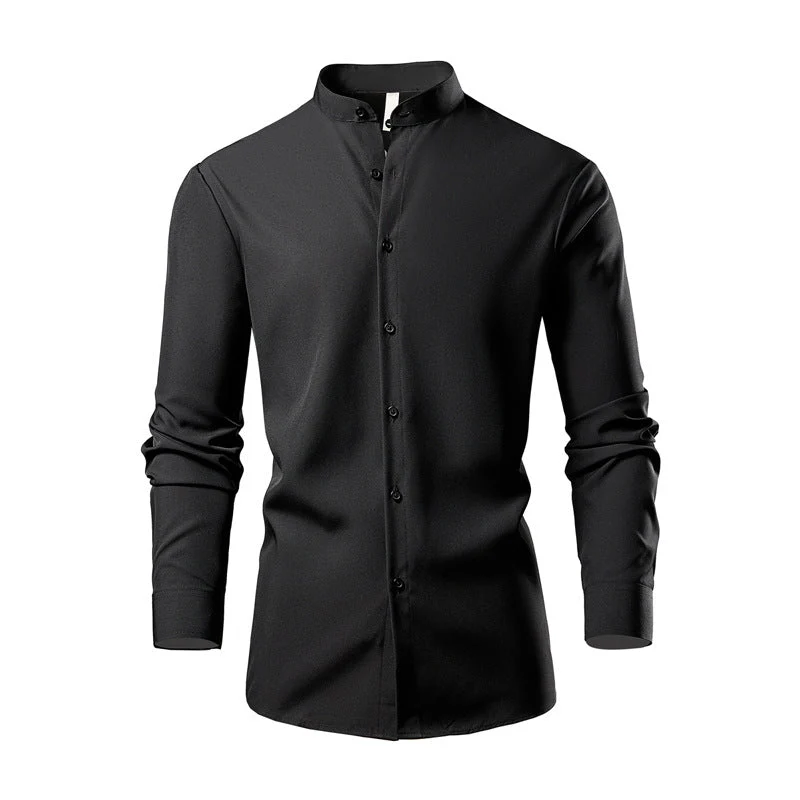 Herren elegantes Langarmhemd mit stehendem Kragen und modernen Knopfdetails Drune