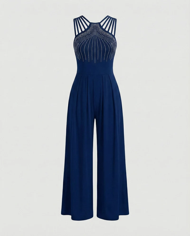 Damen Jumpsuit glamour Pailletten weit
