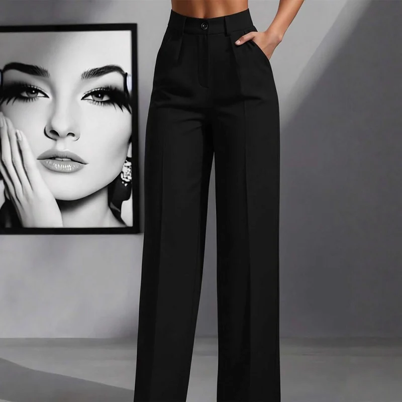 Damen Hochtaillierte Palazzo-Stretchhose mit Bügelfalte und Eingrifftaschen Drune