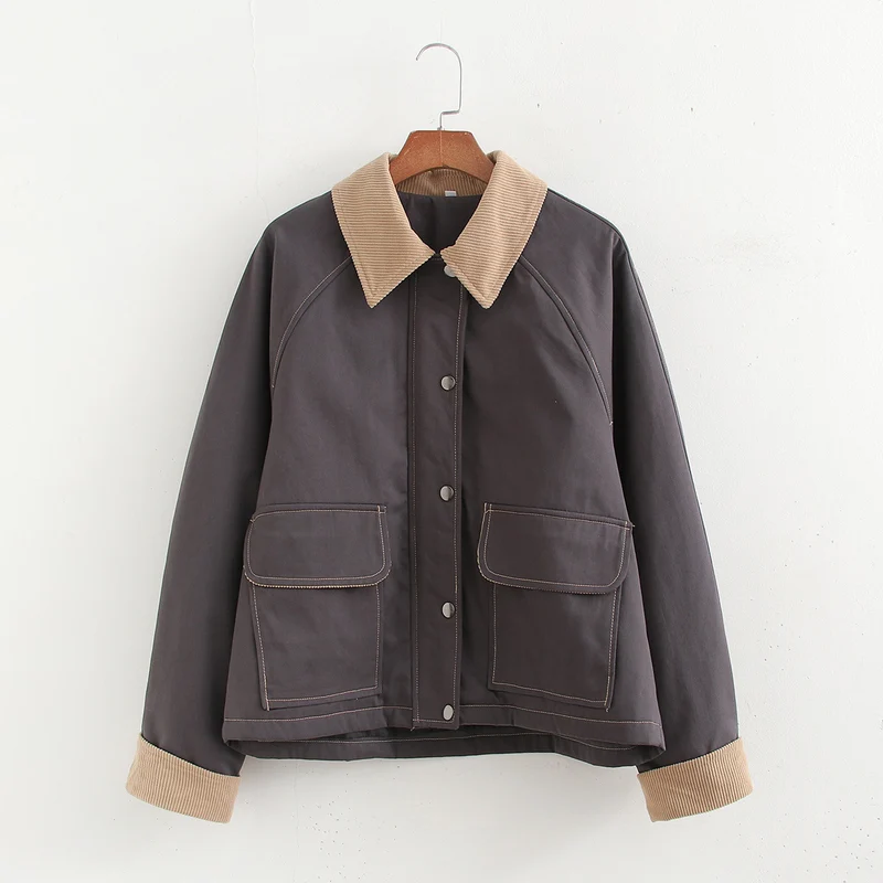 Damen lässige Übergangsjacke mit stylishem Cordkragen und praktischen Taschen Drune